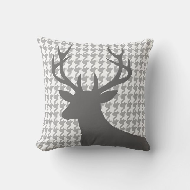 Deer Head Houndstooth | grijs wit Kussen (Voorkant)