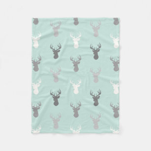 Deer Head in Mint en Grey Fleece Deken