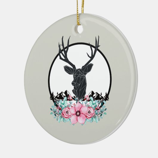 Deer Head met bloemen en bergachtige bruiloft Keramisch Ornament (Links)