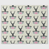 Deer Head, met bloemen en bergen Cadeaupapier (Vlak)