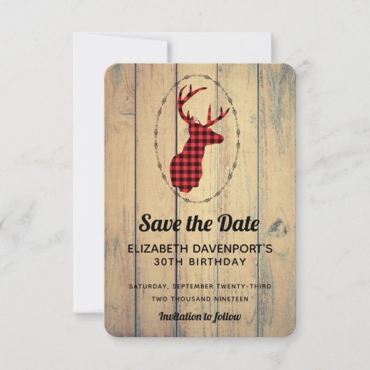 Deer head - Red Pset Rustic Save the Date (Voorkant)