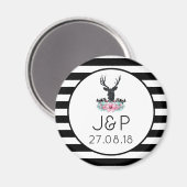 Deer Head w/ Flowers & Mountains Weddenation Date Magneet (Voorkant / Achterkant)