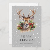Deer Holly Stars Snowflakes Joyeuse carte de Noël (Devant / Derrière)