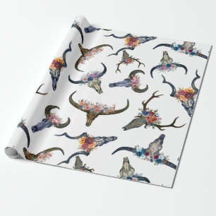 Deer Horn Floral Pattern Cadeaupapier