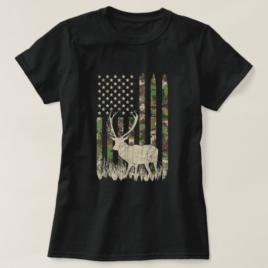 Deer Hunter Amerikaanse vlag Verenigde Staten Elk T-shirt (Design voorkant)