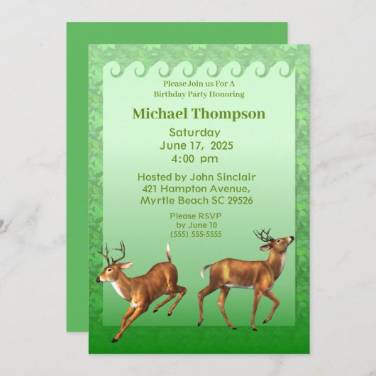 Deer Hunter Birthday Invitation Kaart (Voorkant / Achterkant)