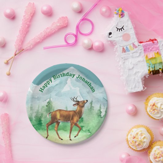 Deer Hunter Birthday Woodland Papieren Bordje (Feest)