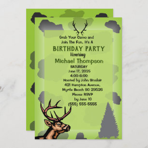 Deer Hunter Camouflage Birthday Party Kaart