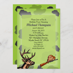 Deer Hunter Camouflage Birthday Uitnodiging