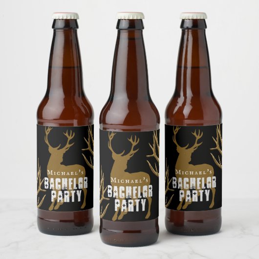 Deer Hunter Groom Antlers Bachelor Party Bier Etiket (Flessen)