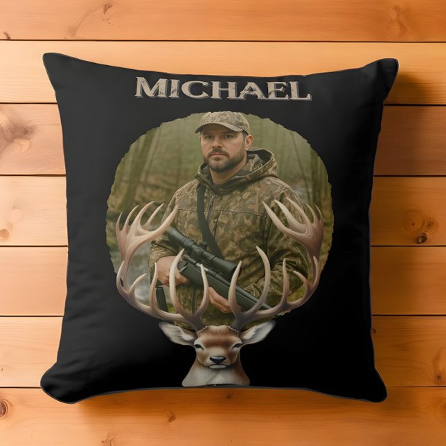 Deer Hunter Personalized Photo Camouflage Name Kussen (Creator heeft geüpload)