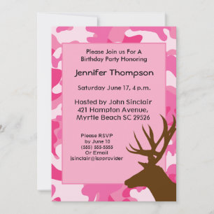 Deer Hunter Pink Camouflage Birthday Uitnodiging
