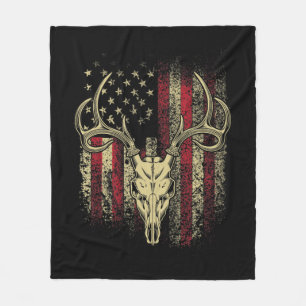 Deer Hunters Deer Skull op Amerikaanse vlag Fleece Deken