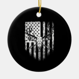 Deer Hunters Deer Skull op Amerikaanse vlag Keramisch Ornament