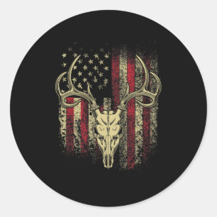 Deer Hunters Deer Skull op Amerikaanse vlag Ronde Sticker