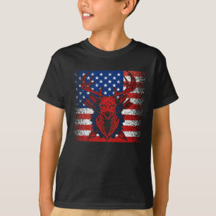 Deer Hunters Deer Skull op Amerikaanse vlag Vereni T-shirt