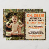Deer Hunting Birthday Invitation with Photo - Camo Kaart (Voorkant / Achterkant)