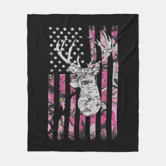 Deer Hunting Camo American Flag Pink Buck  Fleece Deken (Voorkant)