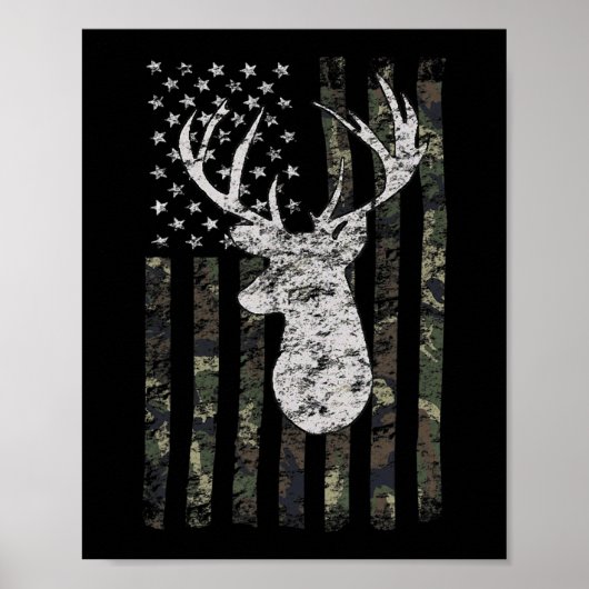 Deer Hunting Camo American Flag Poster (Voorkant)