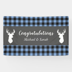 Deer Hunting Lodge Baby shower Antlers Boy Blue Spandoek