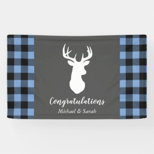 Deer Hunting Lodge Baby shower Antlers Boy Blue Spandoek