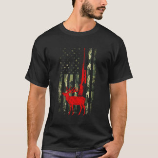 Deer Hunting Rifle Camouflage Amerikaanse vlag T-shirt
