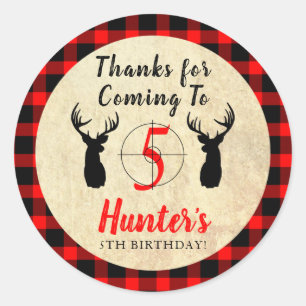 Deer Hunting Theme Birthday Party Dank je Ronde Sticker