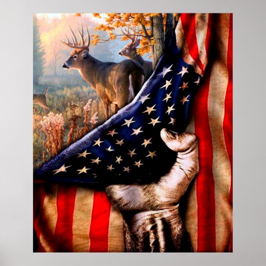 Deer Hunting USA Flag Blanket Poster (Voorkant)