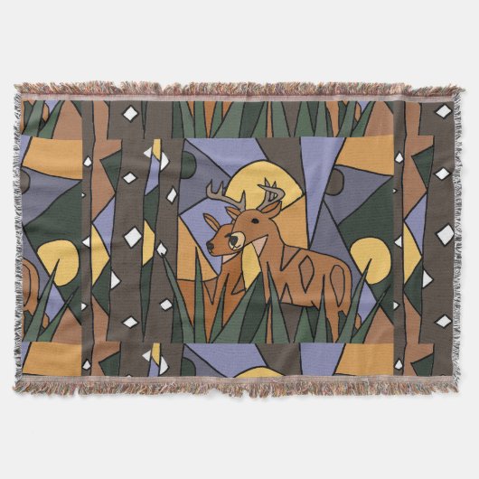 Deer in de Bossen Art Abstract Throw Blanket Deken (Voorkant)