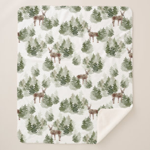 Deer in de Bossen Evergreen Fleece Blanket Sherpa Deken