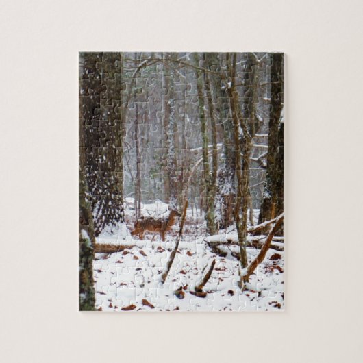 Deer in de sneeuwherfst legpuzzel (Verticaal)