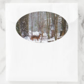 Deer in de sneeuwherfst ovale sticker (Tas)