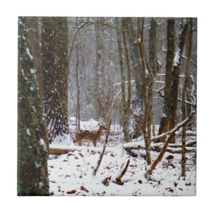 Deer in de sneeuwherfst tegeltje