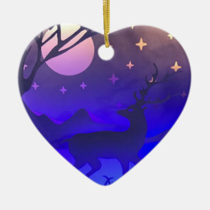 Deer in de winternachtelijke scène keramisch ornament