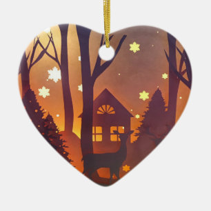 Deer in de winternachtelijke scène keramisch ornament