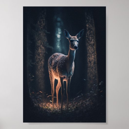 Deer in een Magisch Bos Poster (Voorkant)
