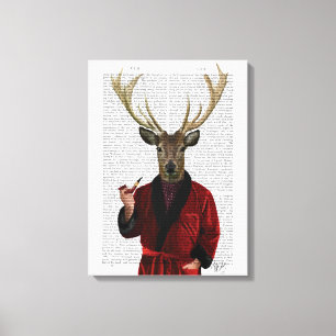 Deer in een rookjas canvas afdruk