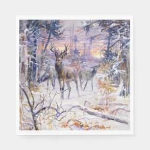 Deer in een sneeuwbos (winterseizoen) servet