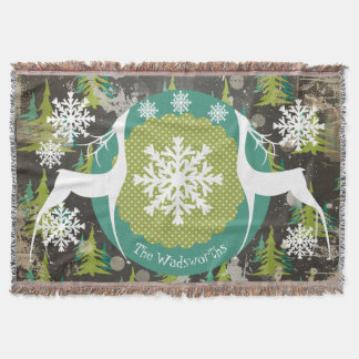 Deer in Evergreen Forest Holiday Throw Deken