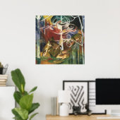 Deer in het bos door Franz Marc,  Kunst Poster (Thuiskantoor)