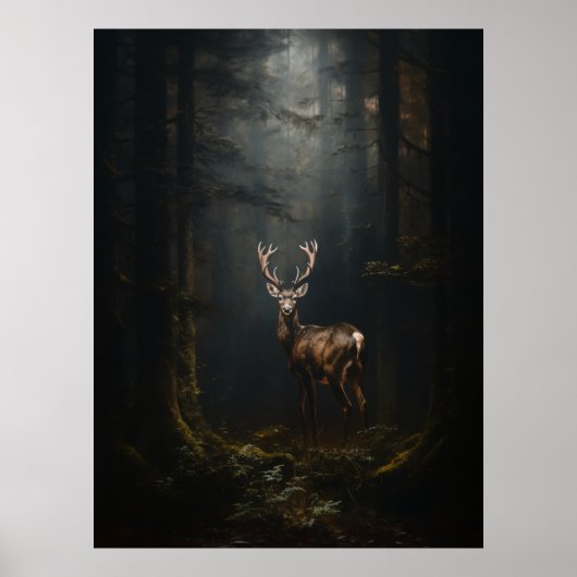 Deer in het bos poster (Voorkant)