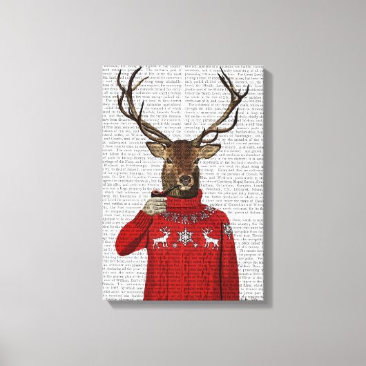 Deer in Ski Sweater Canvas Afdruk (Voorkant)