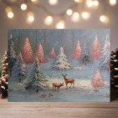  deer in sneeuwroze kerstbomen feestdagenkaart