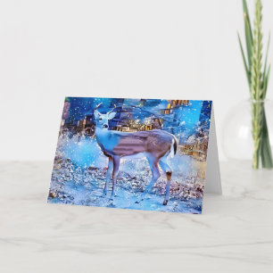 Deer in Snow City Artsy Note Card Kaart