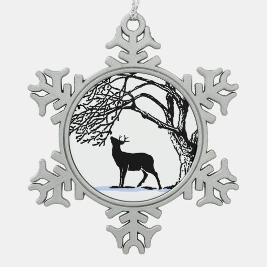 Deer in Snow Tin Sneeuwvlok Ornament (Voorkant)