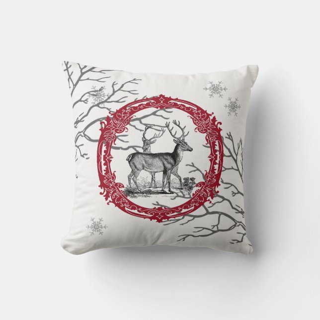 Deer in Winter Forest Pillow Kussen (Voorkant)