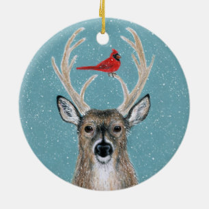 Deer, Kardinaal, sneeuw, bos ornament