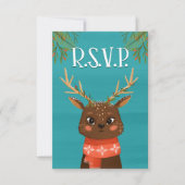 Deer Kerstblauw RSVP-kaart Kaart (Voorkant)