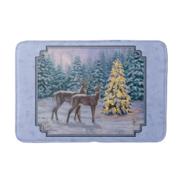 Deer & kerstboom Winter Blauw Badmat