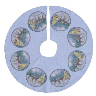 Deer & kerstboom Winter Blauw Imitatie Linnen Kerstboom Rok